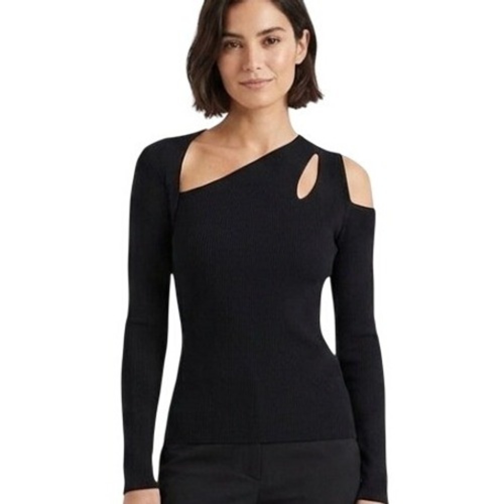 INC Cutout Sweater Top Womens S Black Whimsigoth Dark Romantic Y2K Glam 2000s